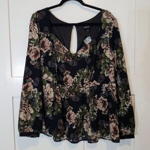 Torrid Floral Skull Crepe Peplum Blouse Stretch Size 2X Black Light Pink…